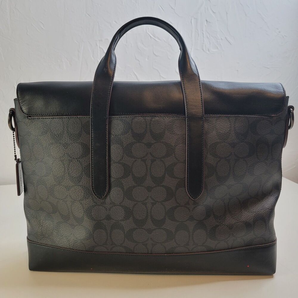 Coach Signature Embossed Coated Leather Briefcase Portfolio Laptop Bag Black - Picture 3 of 10